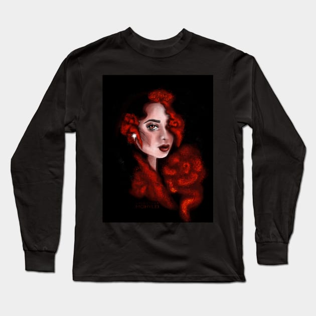 Red woman Long Sleeve T-Shirt by valentyna mohylei